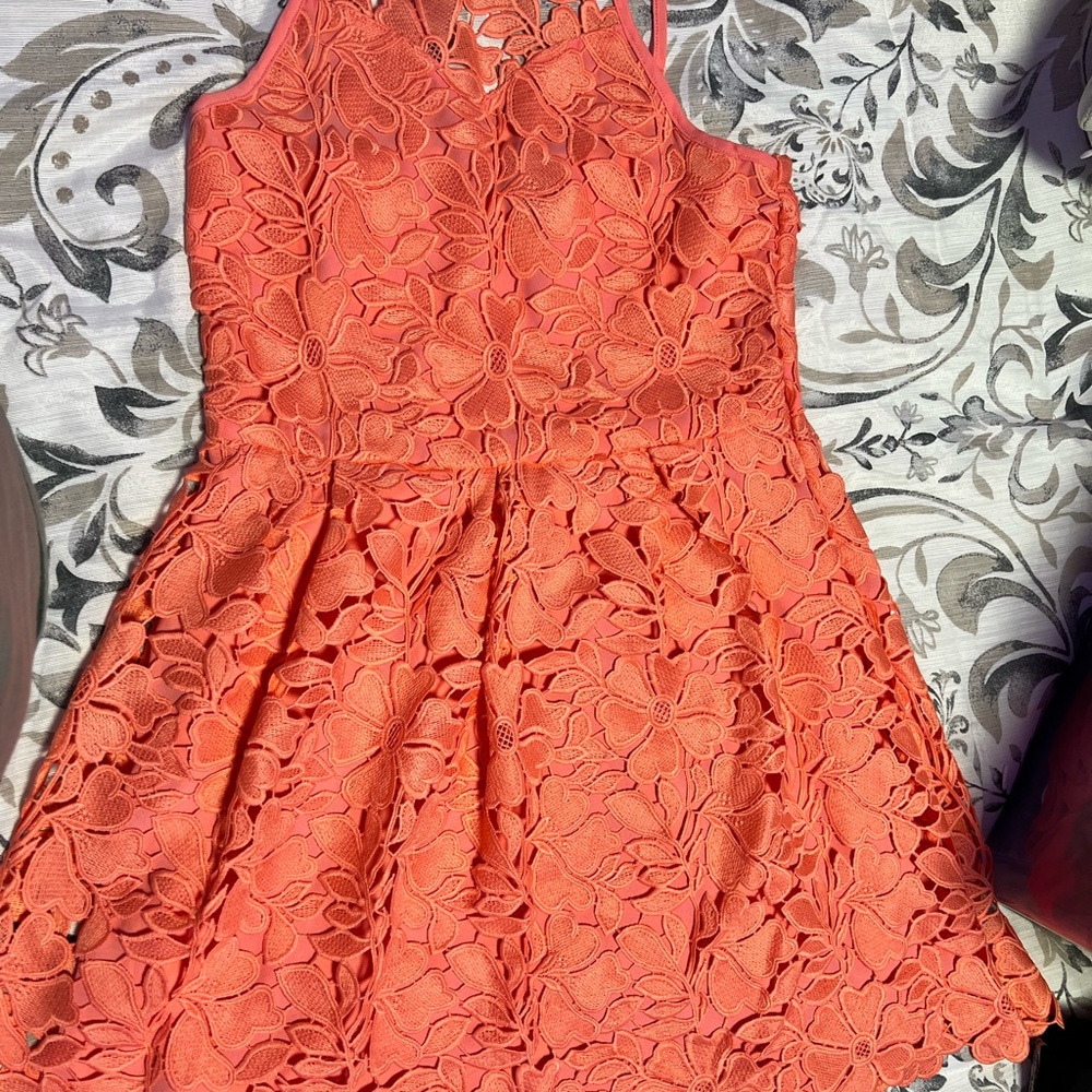 Coral Lace Sleeveless Dress